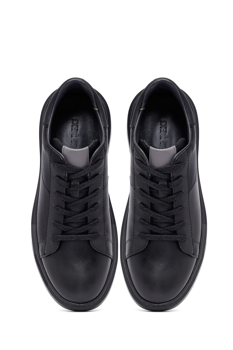 Erkek Siyah Bağcıklı Kalın Tabanlı Deri Sneaker