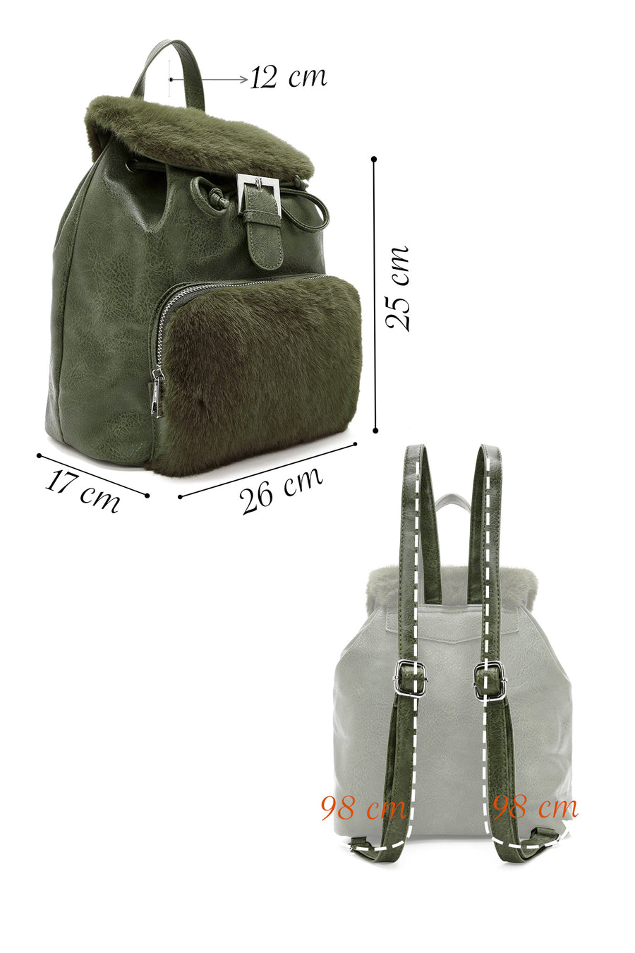 Women's Khaki Plush Detailed Backpack