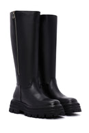 Women's Black Thick Soled Zippered Leather Boots | Derimod