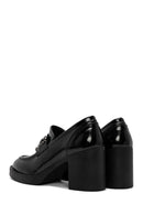 Woman Black High Thick-Heeled Patent Leather Leather Masculine Loafer | Derimod