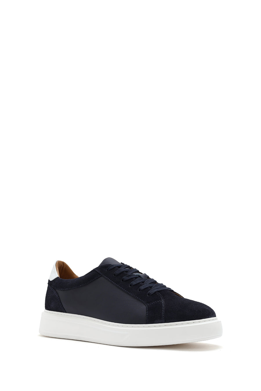 Erkek Lacivert Bağcıklı Deri Sneaker