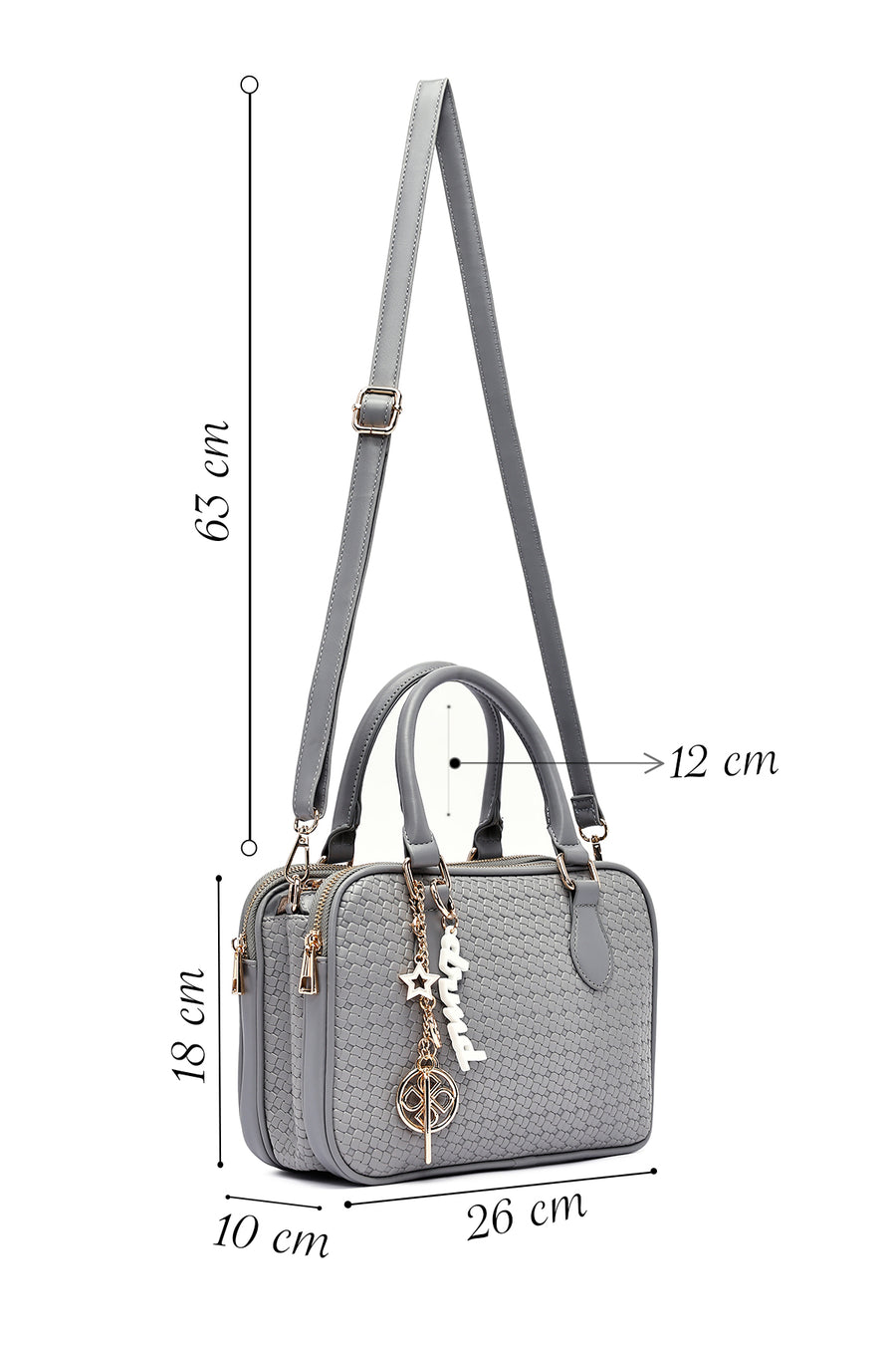 Women's Grey Long Strap Printed Classic Handbag