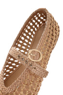Women's Beige Buckled Straw Leather Ballerinas | Derimod