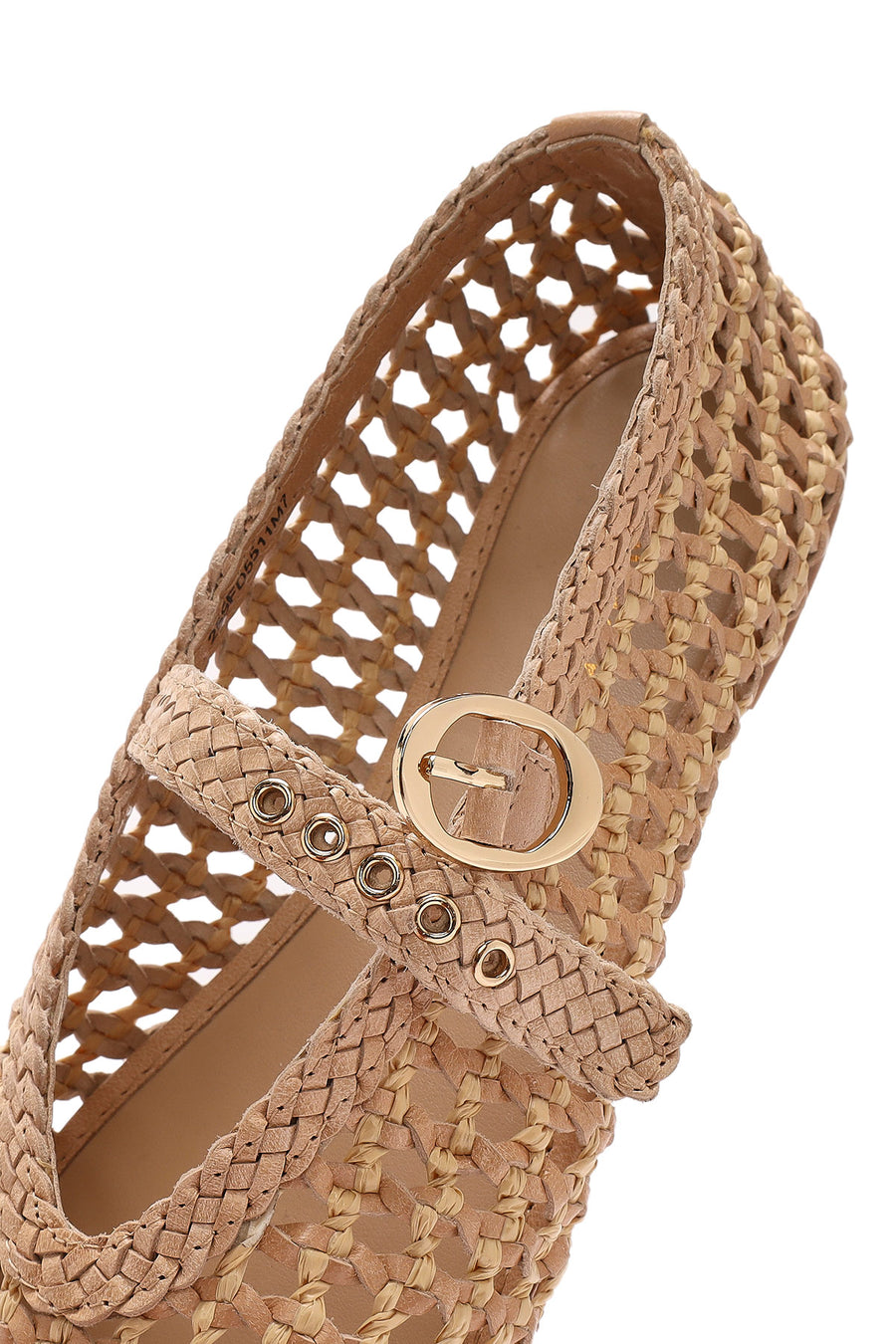 Women's Beige Buckled Straw Leather Ballerinas