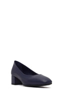 Derimod Flex Women Navy Blue Thick Heeled Leather Shoes | Derimod