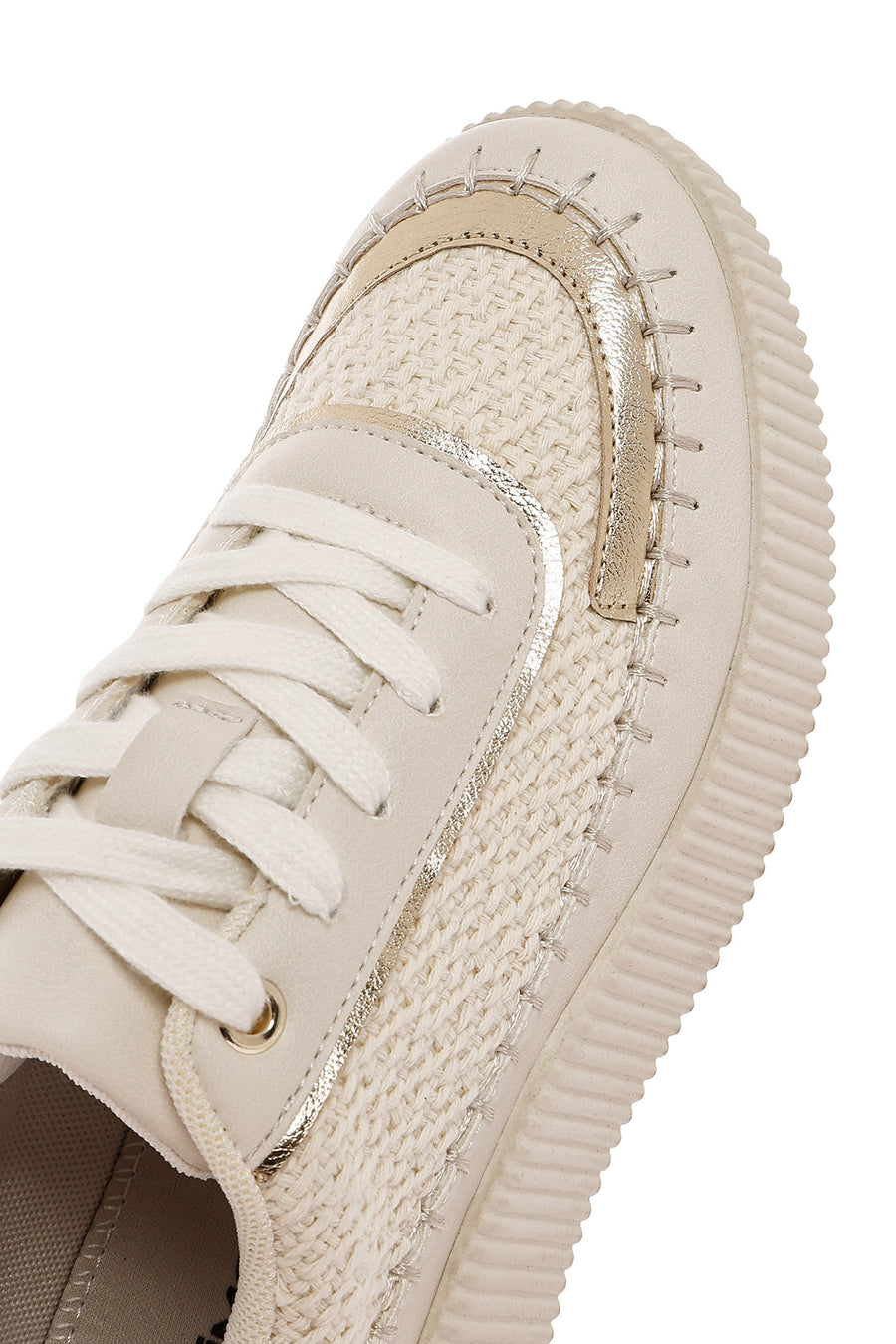 Kadın Bej Bağcıklı Kalın Tabanlı Örgülü Sneaker