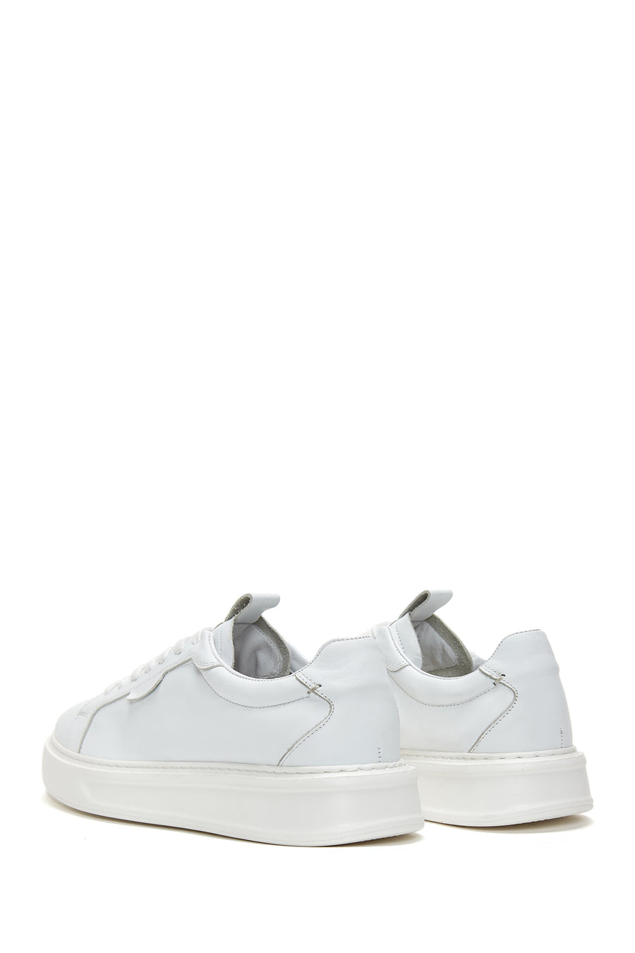Erkek Beyaz Bağcıklı Kalın Tabanlı Deri Sneaker