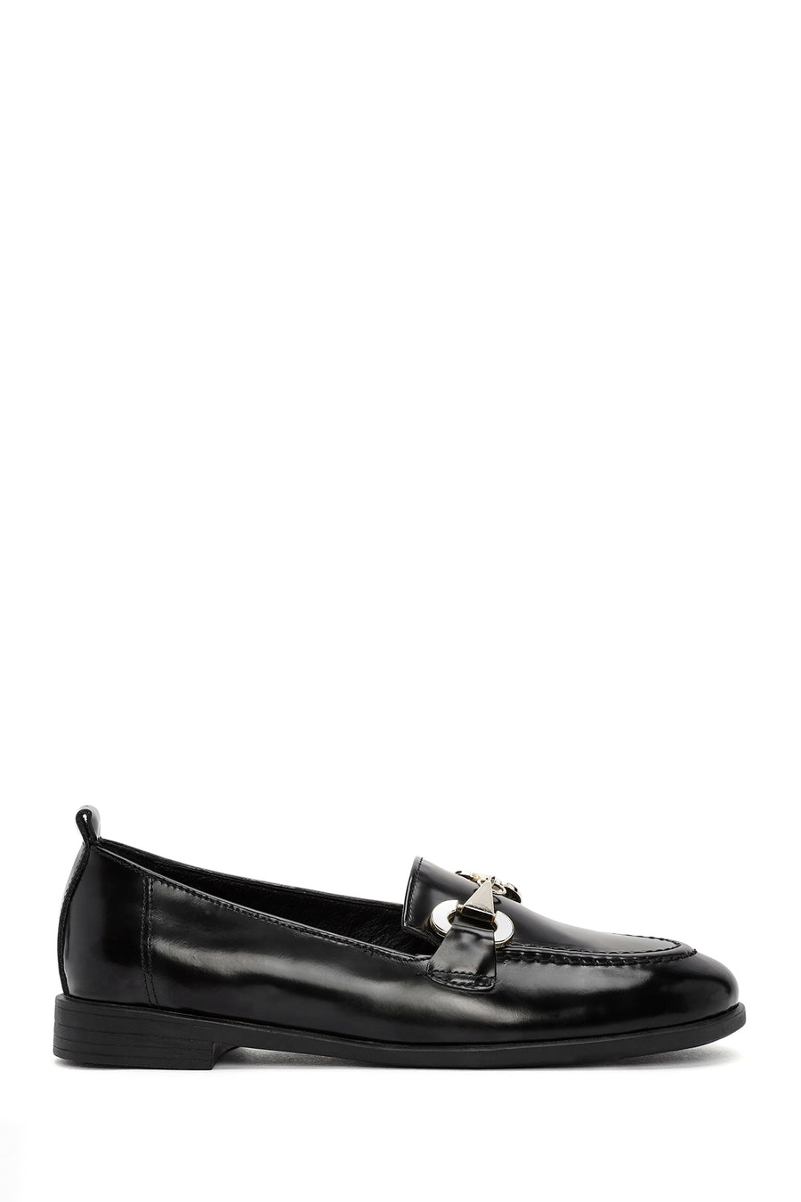 Women's Black Buckle Detailed Leather Masculine Loafer 24WFD200722 | Derimod