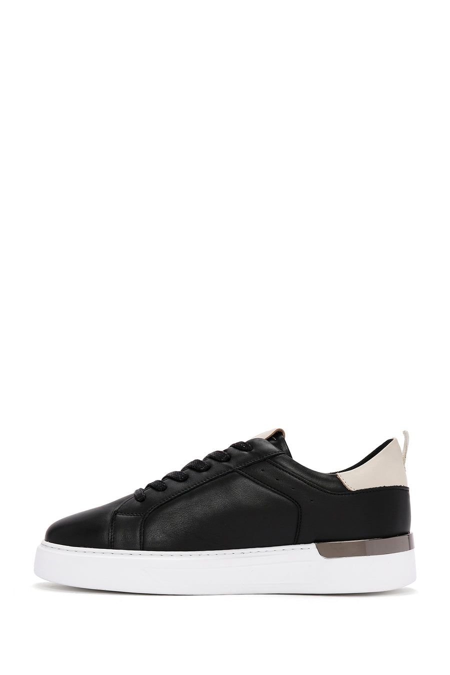 Erkek Siyah Bağcıklı Deri Sneaker