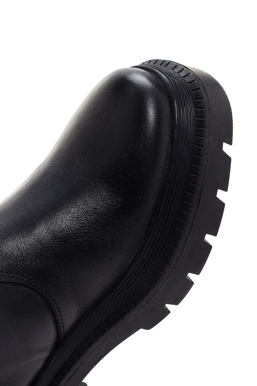 Women's Black Leather Thick Soled Zippered Boots
