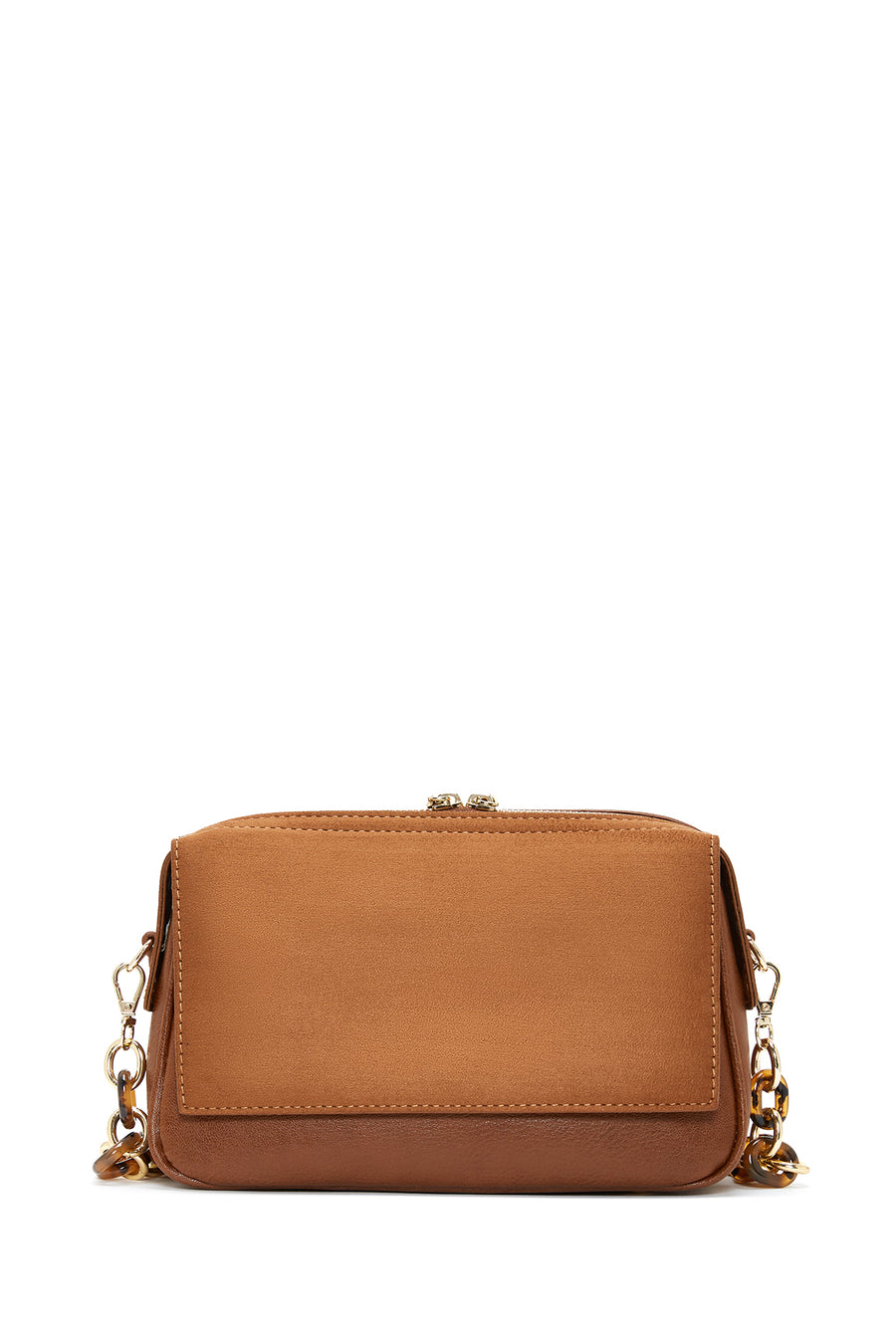 Woman Tan Chain-Strap Suede Crossbody Bag
