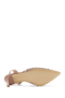 Women's Beige Slingback Patent Leather Thin Heeled Shoes | Derimod