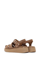 Women's Dark Powder Pink Ankle Buckle Chunky Sole Suede Leather Comfort Sandals | Derimod