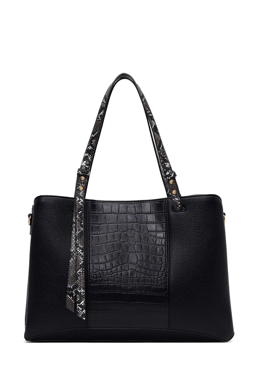 Woman Black Long-Strap Patterned Shoulder Bag