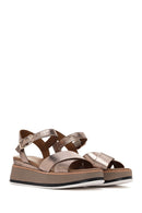 Women's Bronze Ankle Strap Chunky Sole Metallic Leather Sandals | Derimod