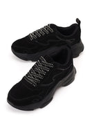 Kadın Siyah Bağcıklı Kalın Tabanlı Süet Deri Sneaker | Derimod