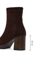 Woman Brown Zip Closure Chunky-Heeled Suede Leather Boots | Derimod