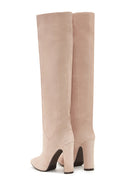 Women's Beige Suede Leather Heeled Boots | Derimod