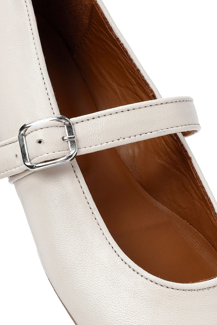 Women's White Buckled Leather Ballerinas