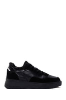 Women's Black Thick Sole Furry Leather Sneaker | Derimod