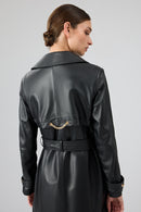 Jenny -X Women's Black Belt Detailed Leather Trench Coat | Derimod