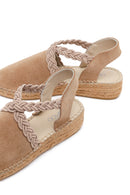 Women's Beige Suede Leather Espadrille | Derimod