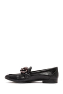 Women's Black Accessory Detailed Leather Masculine Loafer | Derimod