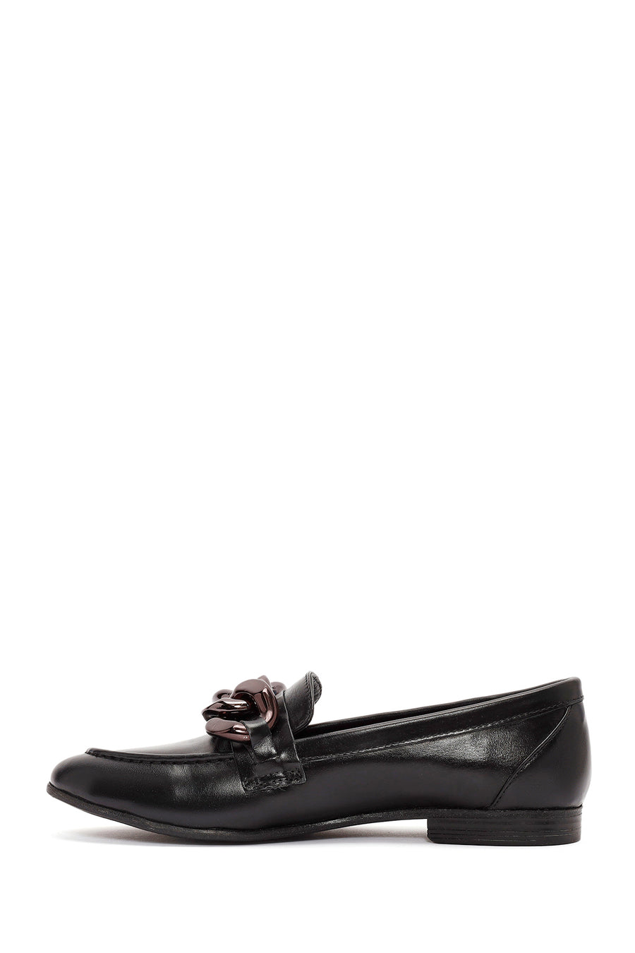 Women's Black Accessory Detailed Leather Masculine Loafer