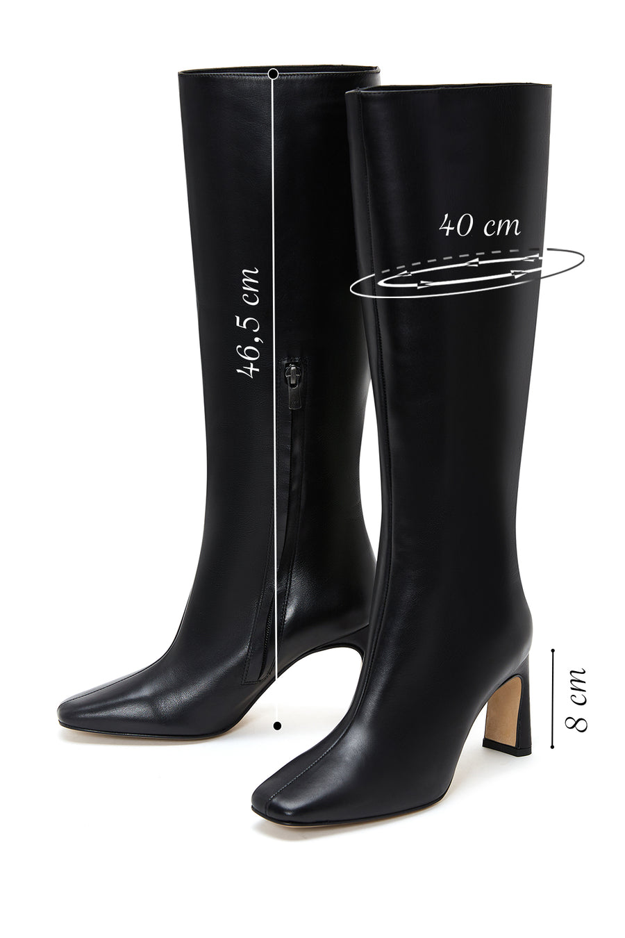 Women's Black Leather Heeled Boots