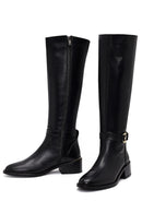 Women's Black Zippered Leather Boots | Derimod