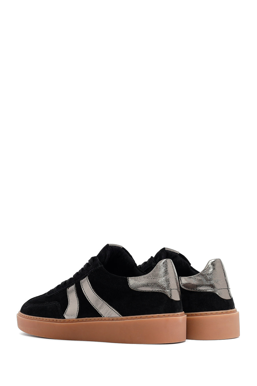 Woman Black Lace-Up Suede Leather Sneakers