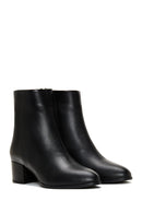 Women's Black Zippered Short Thick Heeled Leather Boots | Derimod
