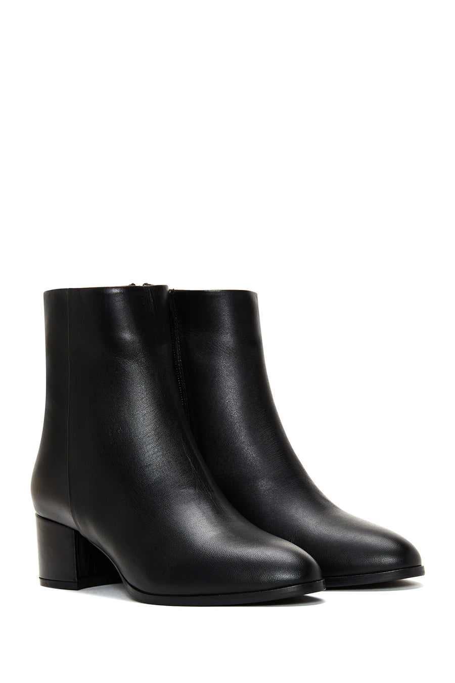 Women's Black Leather Zippered Classic Heeled Boots