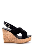 Women's Suede Leather Wedge Heeled Sandals | Derimod