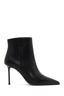 Women's Black Zippered Thin Heeled Leather Boot | Derimod
