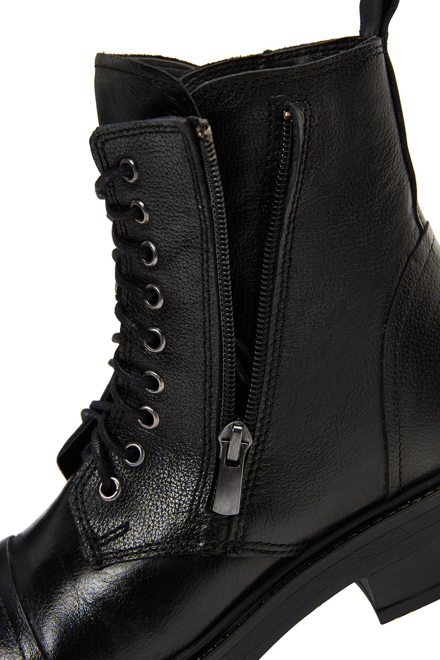 Women's Black Leather Zippered Boots