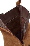 Woman Brown Zippered Chunky Heel Suede Leather Boat | Derimod