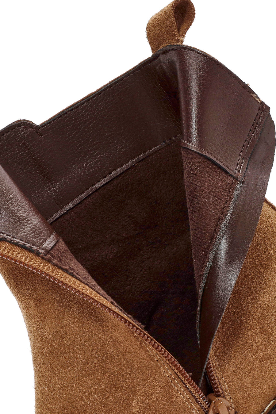 Woman Brown Zippered Chunky Heel Suede Leather Boat