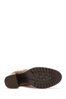 Women's Tan Thick Heeled Suede Leather Chelsea Boots | Derimod