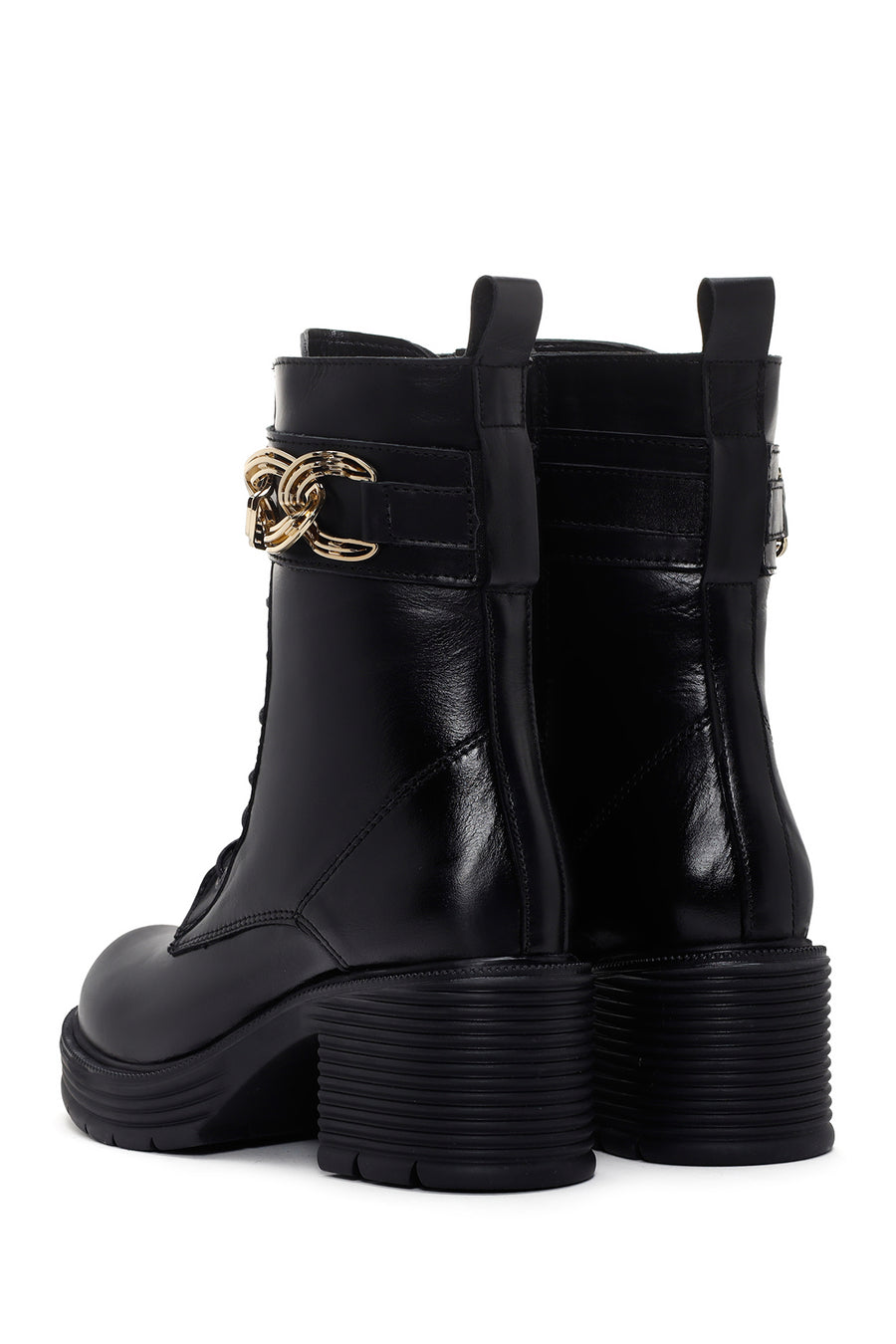 Women's Black Zipper Heeled Leather Boots