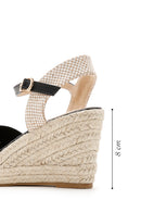 Women's Black Ankle Strap Wedge Heeled Espadrille | Derimod