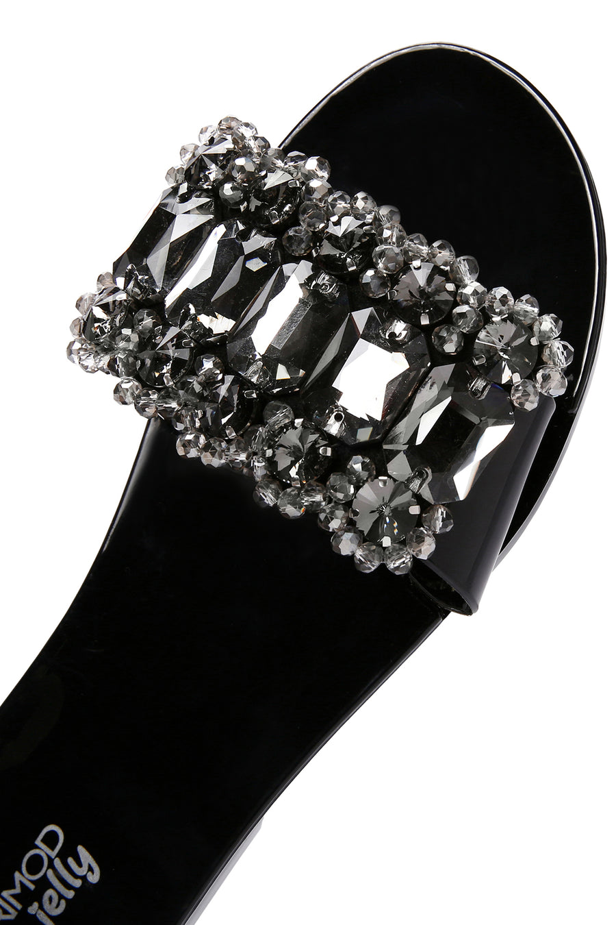 Women's Black Jelly Stone-Embellished Slippers