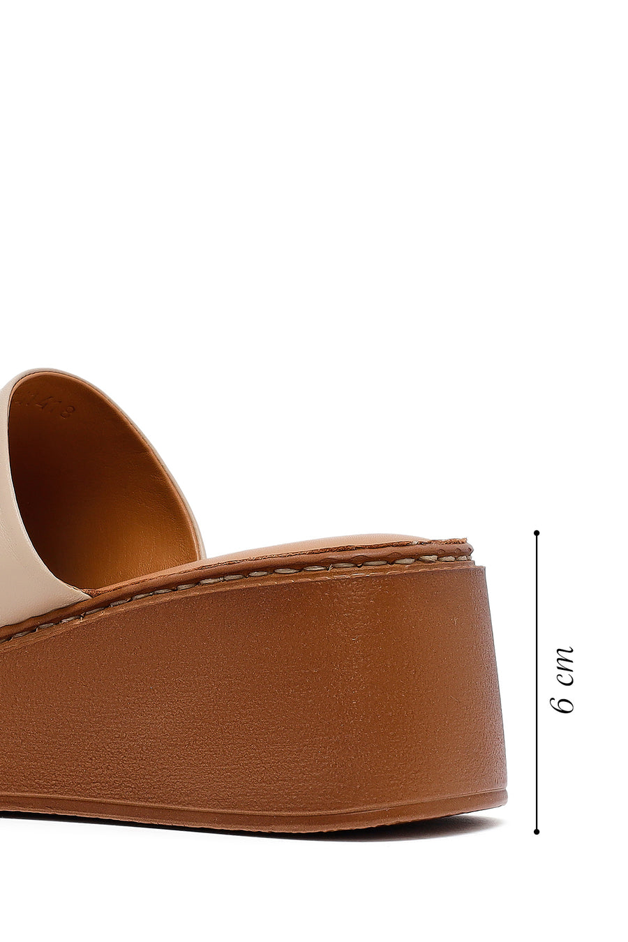 Women's Beige Platform Heel Leather Comfort Slippers