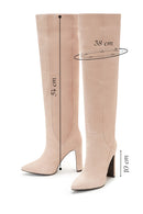 Women's Beige Suede Leather Heeled Boots | Derimod