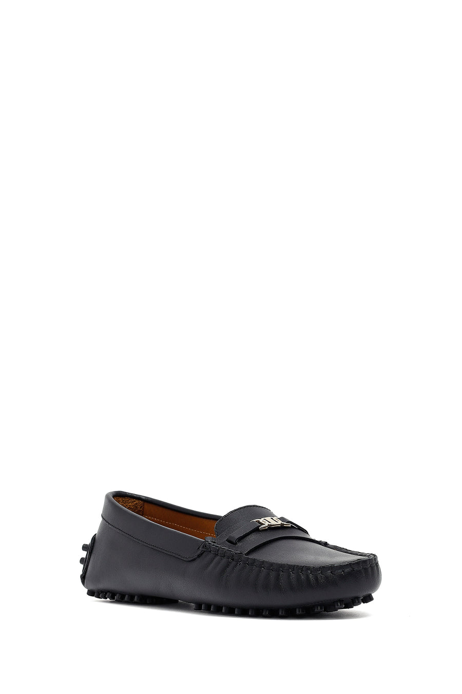 Woman Black Buckle Leather Loafer