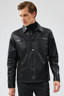 Enzo Men's Black Shirt Collar Leather Jacket | Derimod
