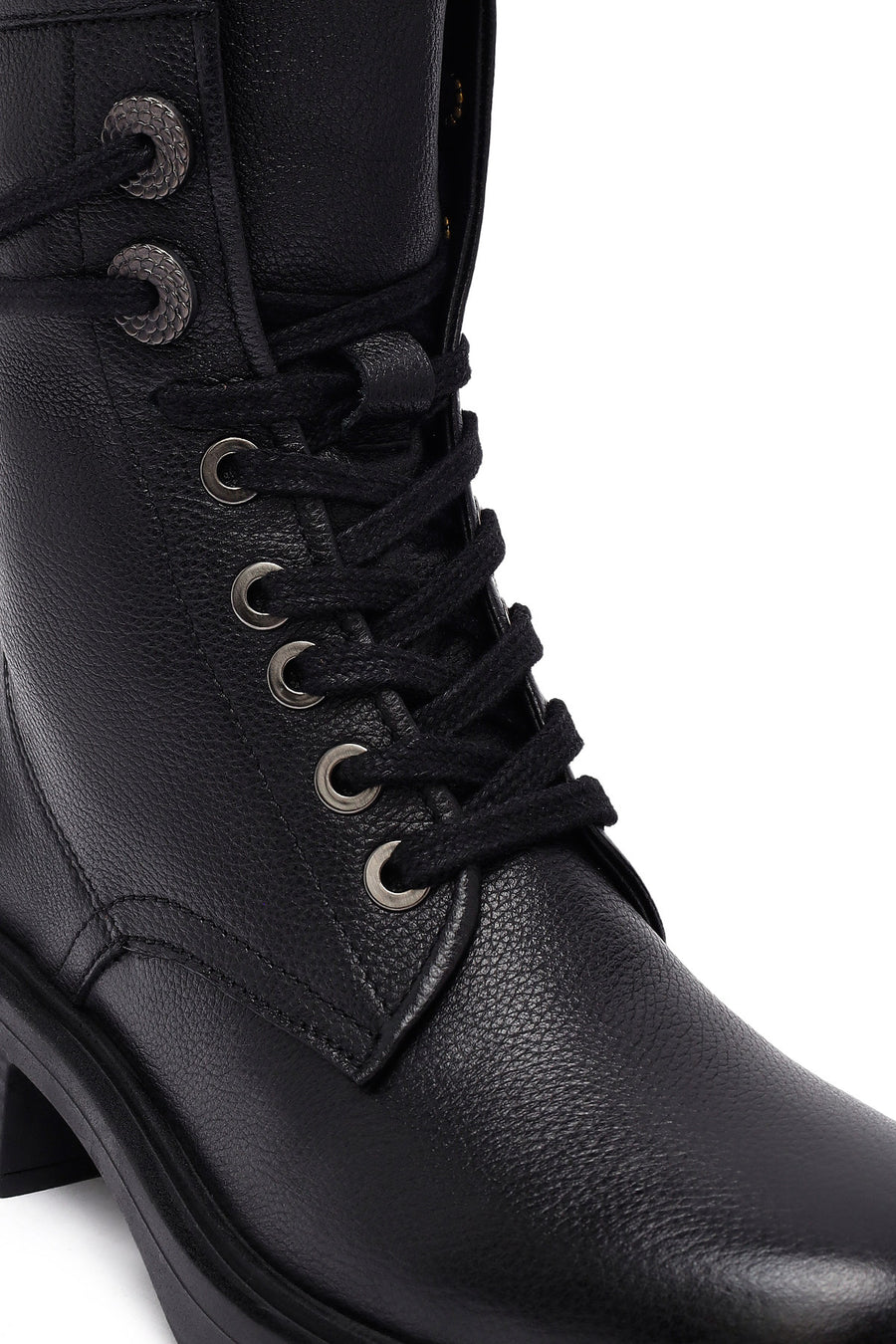 Women's Black Zippered Lace-Up Leather Ankle Boots