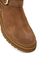 Women's Tan Zippered Thick Sole Suede Leather Boot | Derimod