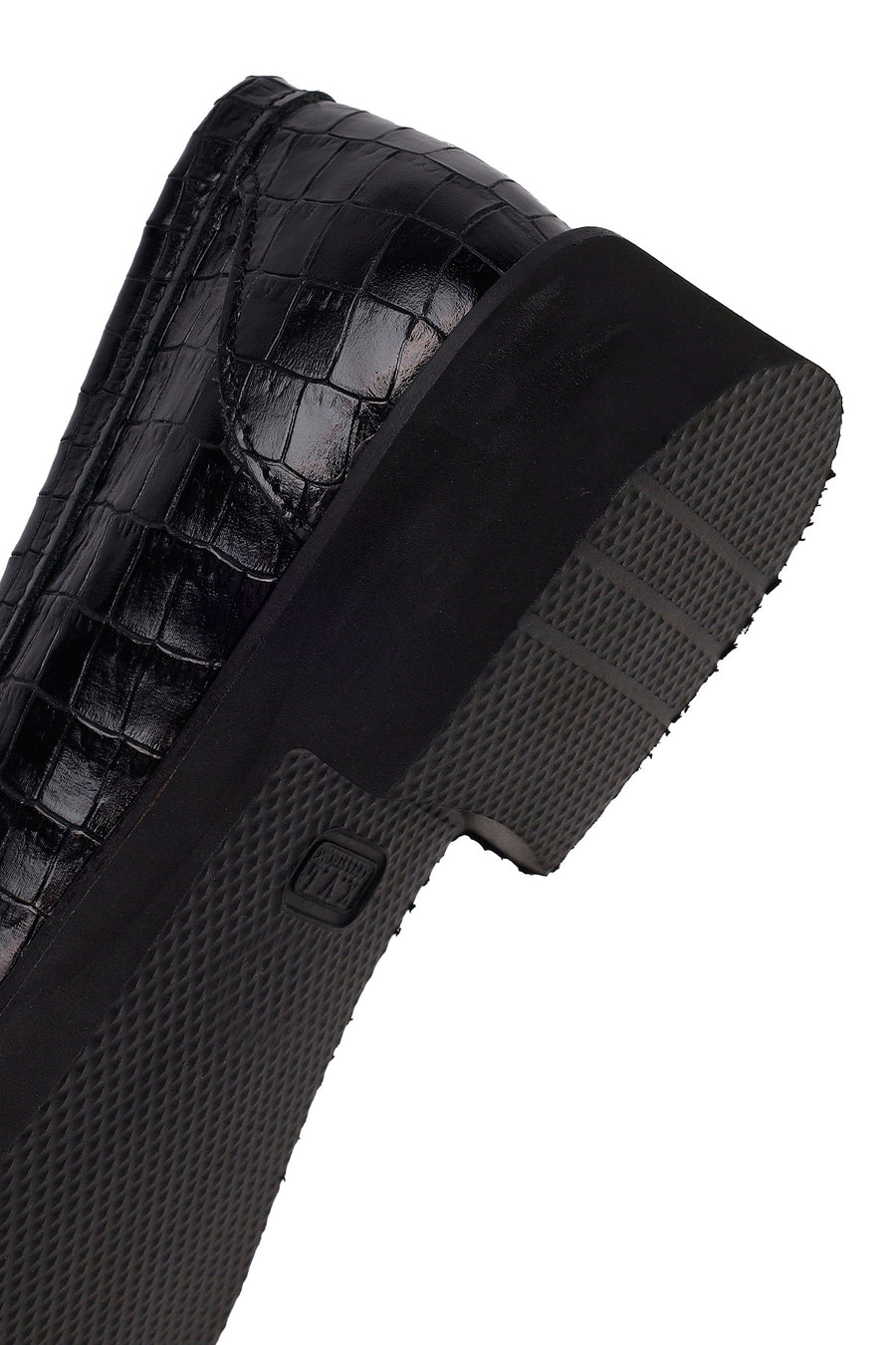 Women's Black Crocodile Patterned Chain Detailed Leather Masculine Loafer