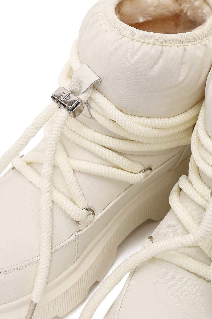 Woman Beige Lace-up Thick-soled Boots